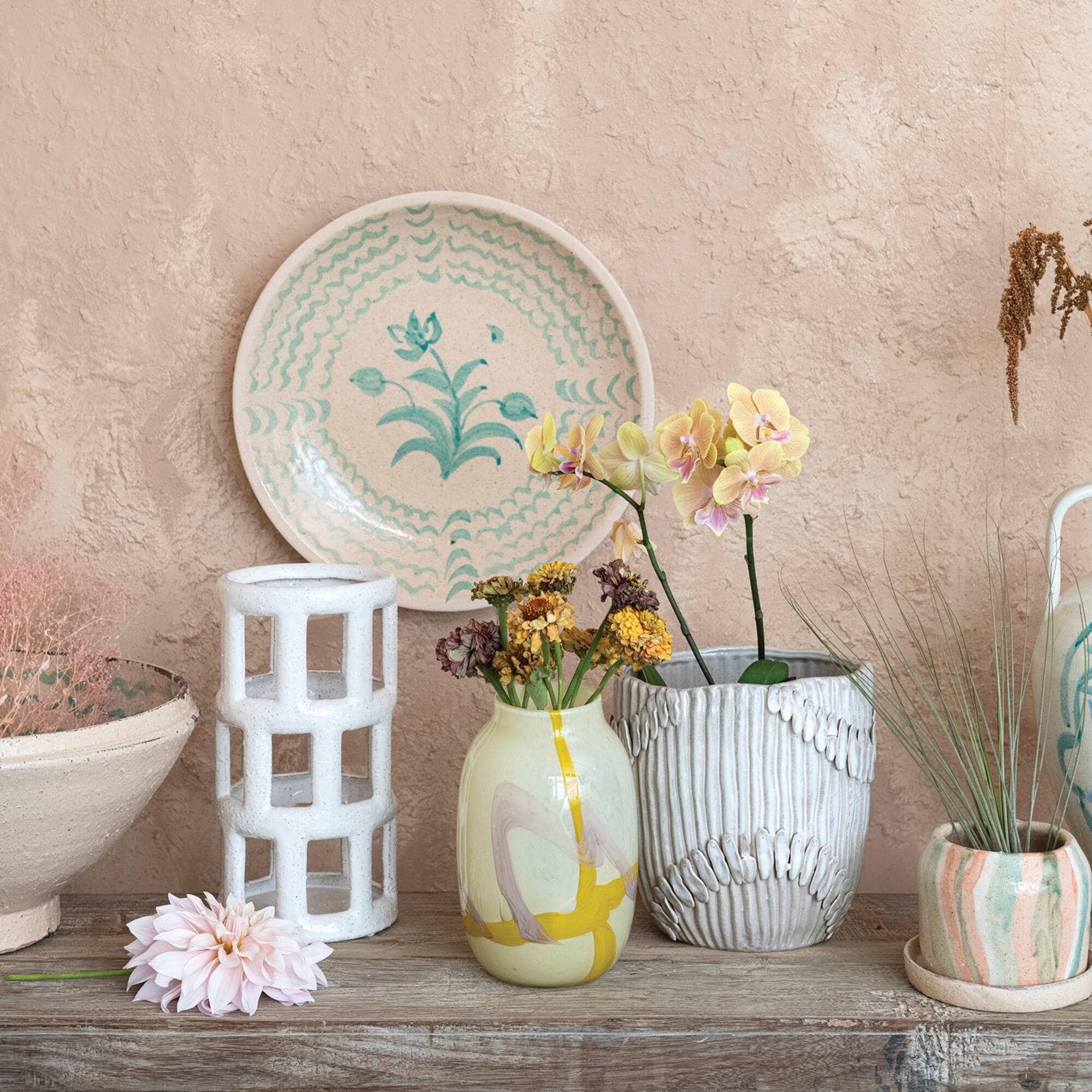 Hello Honey® 12" White Cut-Out Decorative Stoneware Lantern Candle Holder